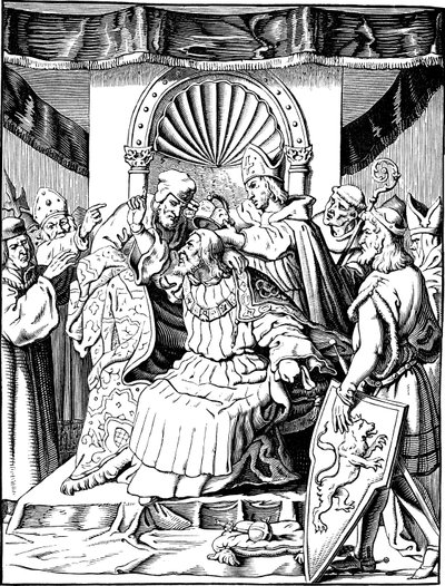 The abdication of Emperor Henry IV in Ingelheim Illustration from the Geschichte des deutschen Volkes by E. Duller by Johann Jakob Kirchhoff