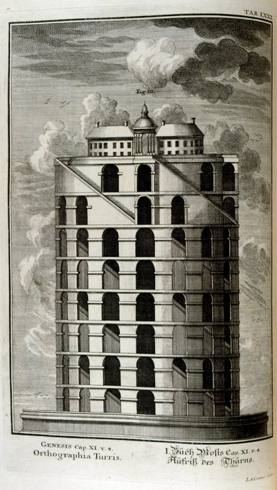 Plan of the Tower of Babel seen from the side by Johann Jakob Scheuchzer