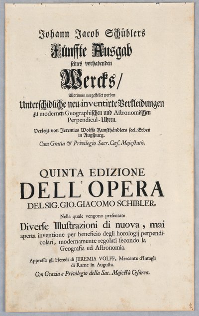 Fifth Edition of His Intended Works by Johann Jakob Schübler