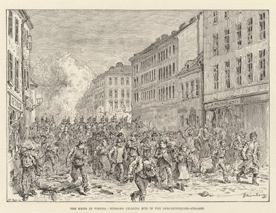 The Riots in Vienna, Hussars chasing Mob in the Lerchenfelder-Strasse by Johann Nepomuk Schonberg