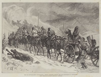 The War between Servia and Bulgaria, Servian Artillery crossing the Ploca Mountains in a Snowstorm by Johann Nepomuk Schonberg