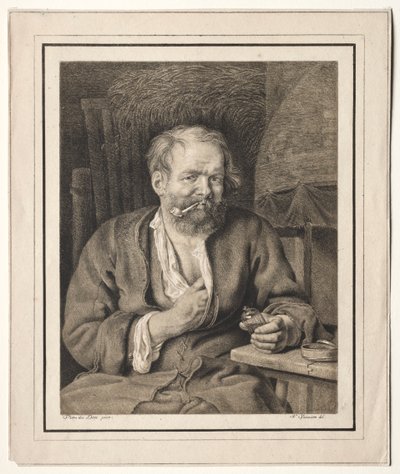 Peasant Sitting at a Table, Smoking a Pipe by Johann Nepomuk Strixner
