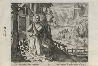 Nicoleos, plate 29 of 30 from the series Sylvae Sacrae (Hermits in Landscapes) by Johann Sadeler I
