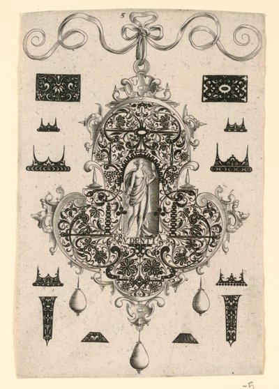 Plate 5, from a series of eight pendant designs with the cardinal virtues by Johann Theodor de Bry