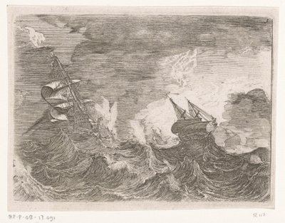 Five Sailing Ships at Sea During a Storm by Johann Wilhelm Baur