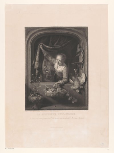 Woman with a Basket of Fruits in Hand by the Window by Johann Wilhelm Kaiser (I)