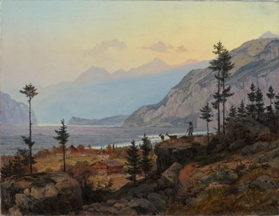 Swiss Alpine Landscape with River and Lake by Johann Wilhelm Schirmer