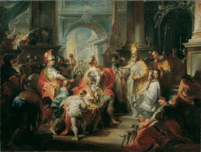 Saint Ambrose Denies Emperor Theodosius Entry into the Milan Cathedral by Johann Wolfgang Baumgartner