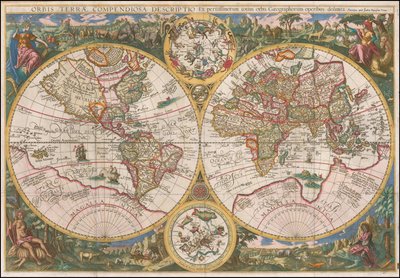 1596 Map of the World - Orbis Terrae Compendiosa Descriptio by Johannes Baptista Vrints