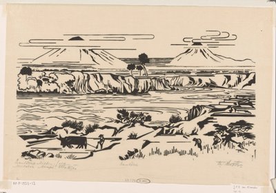 Landscape, Central Java: Merbaboe, Merapi, Ello River by Johannes Frederik Engelbert ten Klooster (signed by artist)