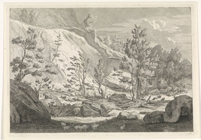 Ravine with a Flock of Sheep (series title: Landscapes in the Chartreuse Mountains) by Johannes Glauber