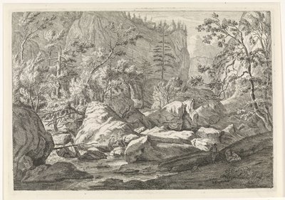 Ravine with Rocks and Trees (series title: Landscapes in the Chartreuse Mountains) by Johannes Glauber