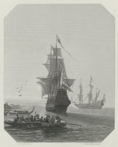 Arrival of Abel Tasman in New Zealand, 1642-1643, ca. 1865 by Johannes Heinrich Maria Hubert Rennefeld