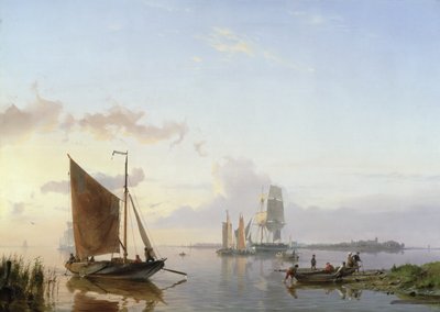 Sailing Vessels in an Estuary by Johannes Hermann Barend Koekkoek