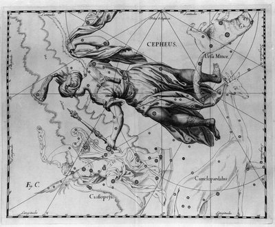 The constellation of Cepheus (or Cephee), king of Ethiopia. Plate drawn from Firmamentum Sobiescanum sive Uranographia by Johannes Hevelius by Johannes Hevelius