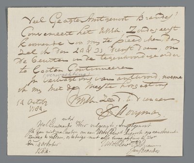 Letter from Rev. Hooyman to Jan Brandes by Johannes Hooyman