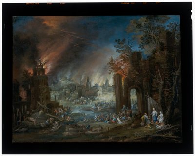 Landscape With Lot and His Daughters and The Burning Sodom In The Background by Johannes Jakob Hartmann