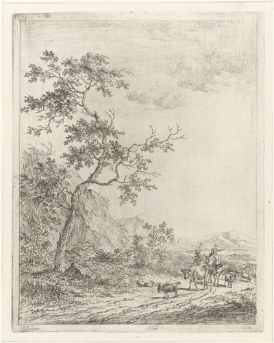 Mountainous Landscape with Shepherd, Shepherdess, and Cattle by Johannes Janson