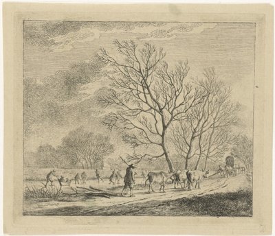 Winter Landscape with Cows and Skaters by Johannes Janson