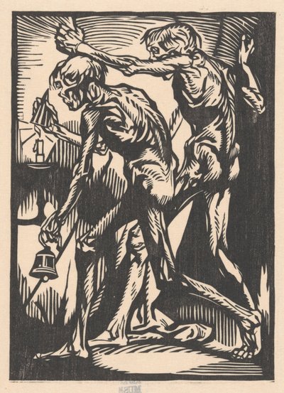Two Naked Male Figures with Bell and Candle Snuffer by Johannes Josephus Aarts
