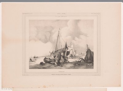 Dutch Coast with Boats and People by Johannes Lodewijk Riedel