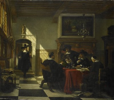 Company in 17th-Century Dress at a Table with a Nautilus Cup by Johannes Stroebel