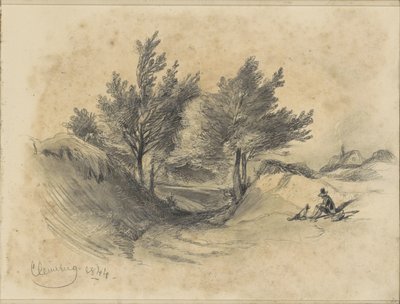 Heathland near Cleverberg with a Seated Man and Dog by Johannes Tavenraat