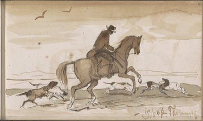 Landscape with a Rider and Running Dogs by Johannes Tavenraat