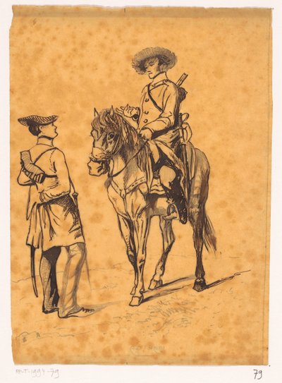 Officer on Horseback Talking to a Soldier by Johannes Tavenraat