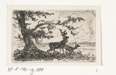Two Deer Under a Tree by Johannes Tavenraat