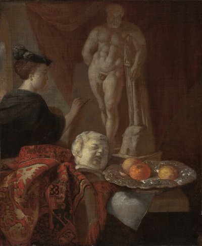 Still Life and a Woman at an Easel by Johannes Voorhout