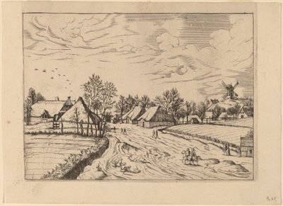 Country Village with Post Mill by Johannes and Lucas van Doetechum after Master of the Small Landscapes