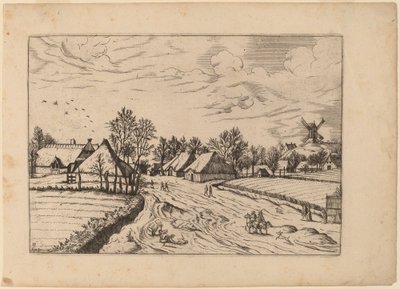 Country Village with Post Mill by Johannes and Lucas van Doetechum after Master of the Small Landscapes