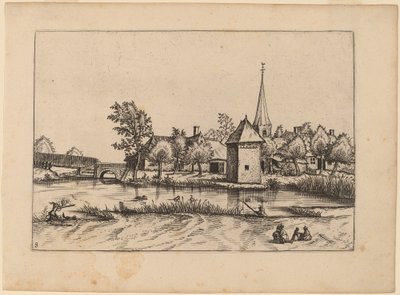 Country Village with Church and Bridge by Johannes van Doetechum, the Elder and Lucas