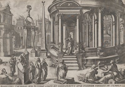 Zacharias Stepping out of the Temple, from the series Events in and around the Temple by Johannes and Lucas van Doetecum