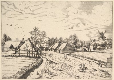 Country Village with Post Mill from Multifariarum casularum ruriumque lineamenta curios by Johannes van Doetecum I