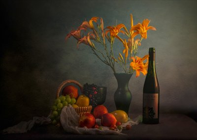 Moody Still Life with Wine by John-Mei Zhong
