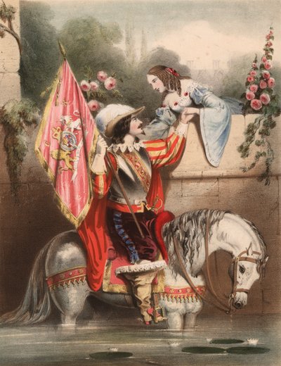 Look over the Garden Wall Kate - soldier on a white horse meeting his love by John (after) Brandard