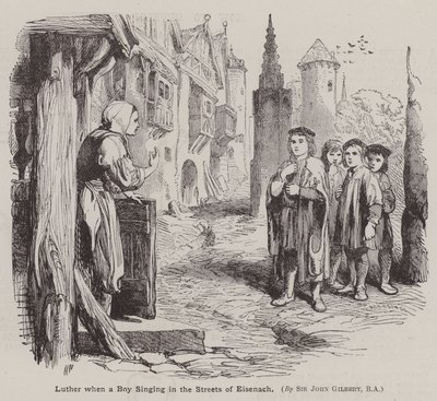 Martin Luther as a Boy Singing in the Streets of Eisenach by John (after) Gilbert