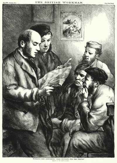 Working Men discussing "Free Sundays for the People" by John (after) Gilbert