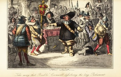 Oliver Cromwell removing the mace from the Commons Chamber and dissolving the Rump Parliament in 1653 by John (after) Leech