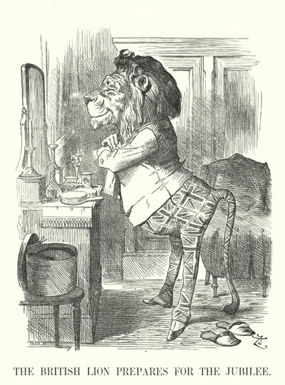 Punch cartoon: The British Lion Prepares for the Jubilee - Queen Victoria