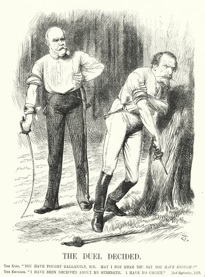 Punch cartoon: The Duel Decided - the defeat of France in the Franco-Prussian War by John (after) Tenniel