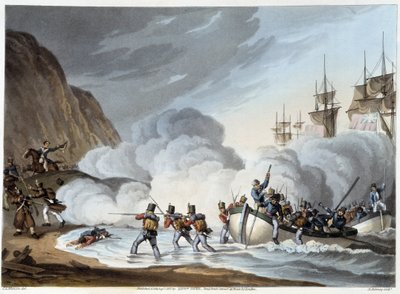 Landing of Troops, Early 19th Century in Historical, Military and Naval Anecdotes by Edward Orne by John Augustus Atkinson