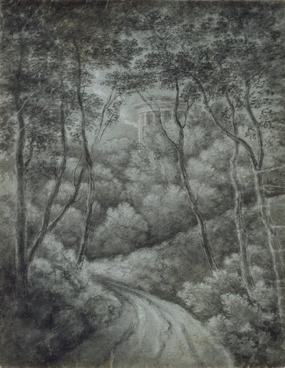 Landscape with a Path through a Forest and a Classical Temple, late 18th century by John Baptist Malchair