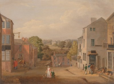 Street Scene in Chorley, Lancashire, with a View of Chorley Hall by John Bird of Liverpool