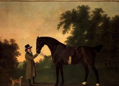 Portrait of Edward Wilmot Esq with Bay Hunter and Terrier in Stubton Park by John Boultbee