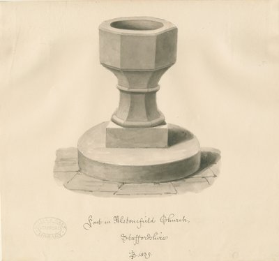 Font in Alstonfield Church by John Buckler
