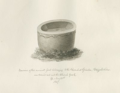 Font in Grindon Church by John Buckler