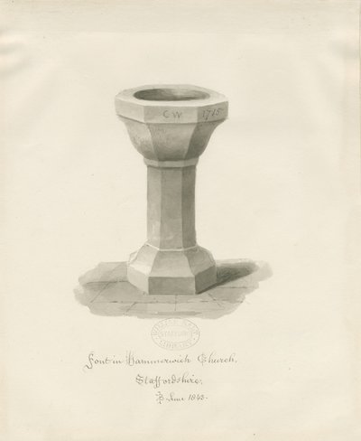 Font in Hammerwich Church by John Buckler